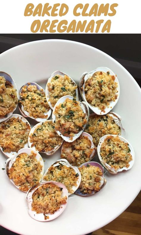 This classic Baked Clams Oreganata recipe is a crowd pleasing appetizer for special occasions and holidays. They're very easy to make, using either fresh or canned clams. Best of all, they can be prepared ahead of time to cook in the oven later! #cookathomemom Clams Oreganata Baked, Clams Oreganata Recipes, Canned Clam Recipes, Baked Clams Recipe, Clam Appetizers, Clams Oreganata, Oreganata Recipe, Baked Clams Oreganata, Mussels Recipes