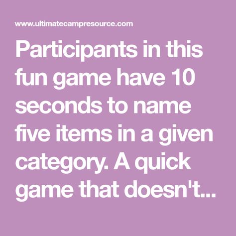 Name Five Things Game, Camping Matching Game, Fire Type Pokémon, Camp Songs, Quick Games, Camp Counselor, Type Pokemon, Camping Games, Simple Game