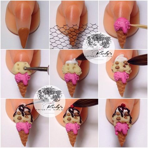 3d Ice Cream, Cream Nail Art, Nailart Tutorial, Ice Cream Nails, Artistic Nails, 3d Acrylic Nails, Kids Nail Designs, 3d Nail Designs, 3d Nail Art Designs