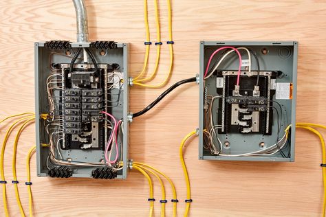 If you're thinking about a subpanel install, we've got tips and tools for you to safely work with electricity. Follow our guided instructions, and you'll have that subpanel installed like a pro! Electrical Wiring Diagram Lights, Shed Wiring Ideas, Electrical Wiring Outlets, Electrical Hacks, Electrical Switch Wiring, Electrical Panel Wiring, Residential Wiring, Micro House Plans, Basic Electrical Wiring