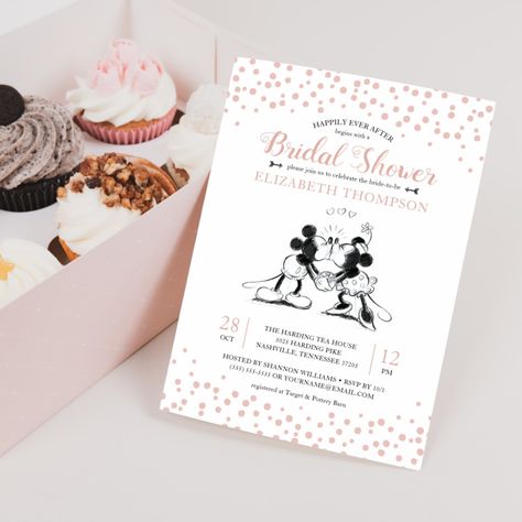 Mickey & Minnie | Pink Confetti Bridal Shower Invitation Castle Invitation, Storybook Castle, Disney Themed Bridal Shower, Mickey Mouse Wedding, Disney Wedding Invitations, Nightmare Before Christmas Wedding, Disney Bridal Showers, Christmas Wedding Invitations, Confetti Background