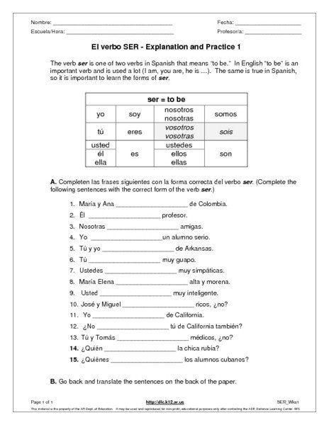 El Verbo Ser Worksheet Answers Inspirational 20 Page Spanish Scientific Notation Worksheet, Chemistry Worksheets, Verb Conjugation, Space Coloring Pages, Spanish Worksheets, Spanish Lesson Plans, Spanish Verbs, Spanish Teaching Resources, The Verb