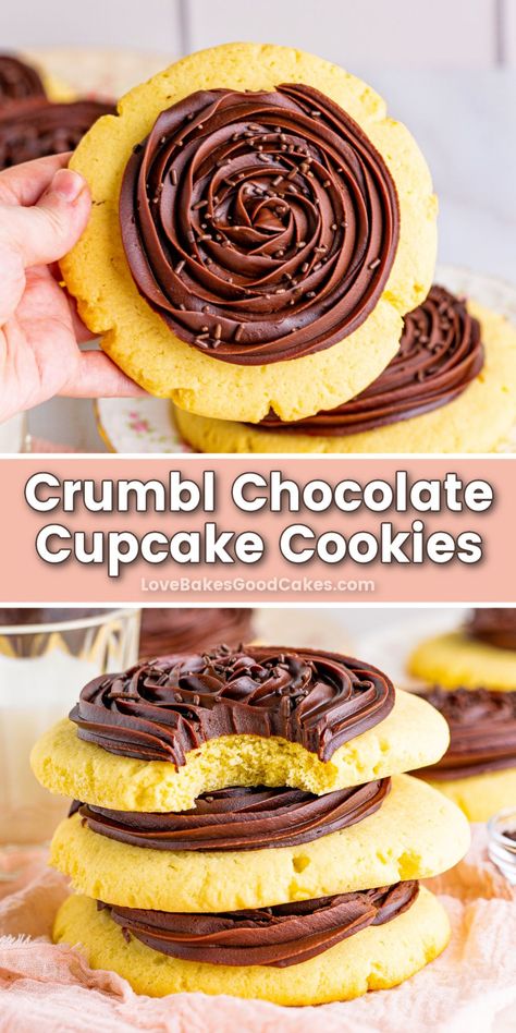 Crumbl Chocolate Cupcake Cookies Crumble Cookie Recipe, Cookie Base, Best Chocolate Desserts, Favorite Cookie Recipe, Big Cookie, Gourmet Cookies, Candy Cookies, Best Cookie Recipes, Yellow Cake