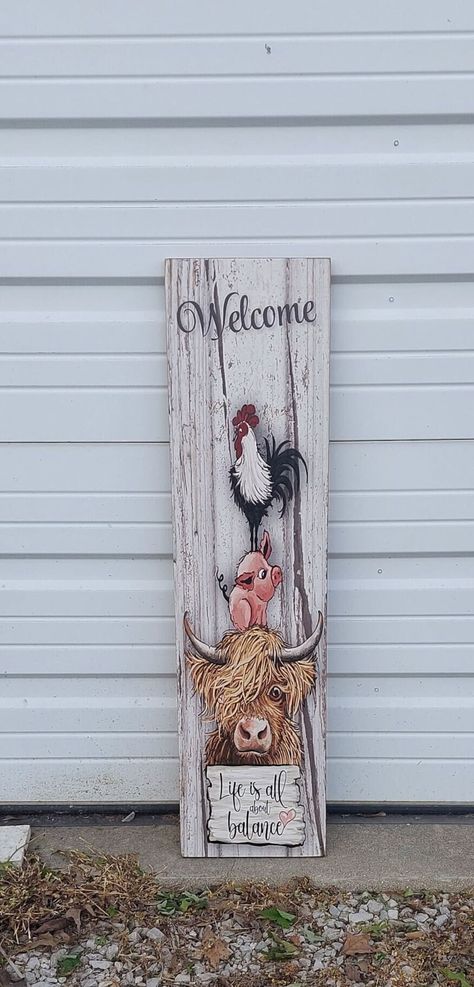 This Signs item by ExpressionsNmoreVer2 has 80 favorites from Etsy shoppers. Ships from United States. Listed on 25 Nov, 2023 Barn Wood Art, Porch Leaners, Brick Crafts, Highland Cow Painting, Plank Art, Wood Porch, Barn Wood Crafts, Wooden Welcome Signs, Cow Pictures