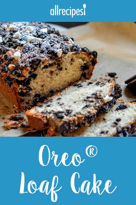 Oreo® Loaf Cake | "An easy one-bowl sour cream loaf cake with a soft crumb and bursting with Oreos®." #allrecipes #cakerecipes #bakingrecipes #dessertrecipes #cakes #cakeideas Sour Cream Loaf Cake, Sour Cream Loaf, Quick Family Recipes, White Chocolate Glaze, Loaf Pan Cake, Loaf Cake Recipes, Sour Cream Cake, Chocolate Sandwich, Chocolate Sandwich Cookies