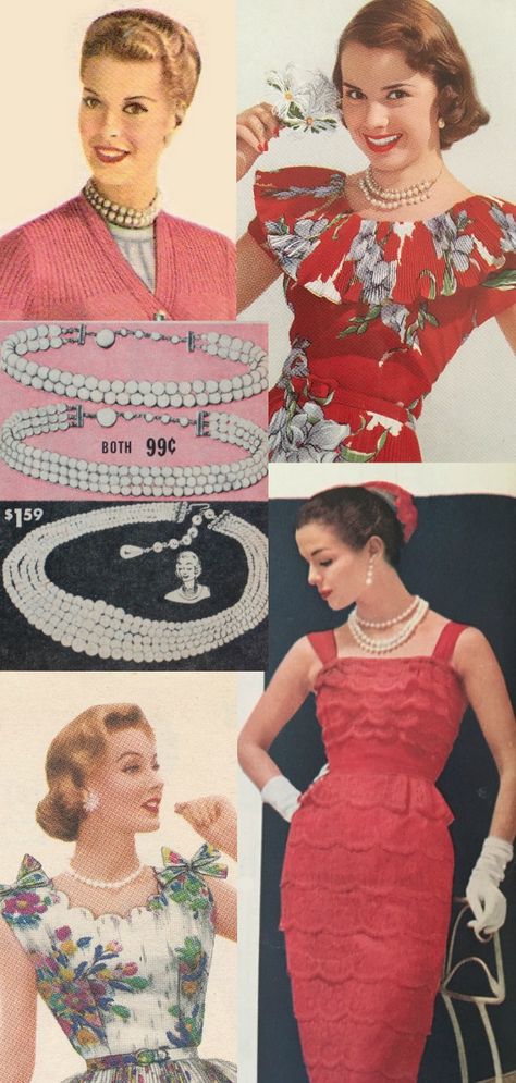 1950s jewelry - ladies in pearl necklaces and earrings 50s Accessories, 1950s Accessories, 1950s Jewelry Style, 50s Jewelry, 1950s Costume, 1950s Jewelry, Goodwood Revival, Star Charm Necklace, Vintage Lifestyle