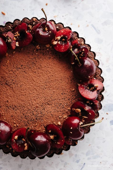 Cherry Chocolate Ganache Tart - Salted Honey Chocolate Cherry Tart, Hazelnut Crust, Tart Chocolate, Ganache Tart, Black Forrest, Chocolate Ganache Tart, Gourmet Chocolates, Cherry Chocolate, Cherry Desserts