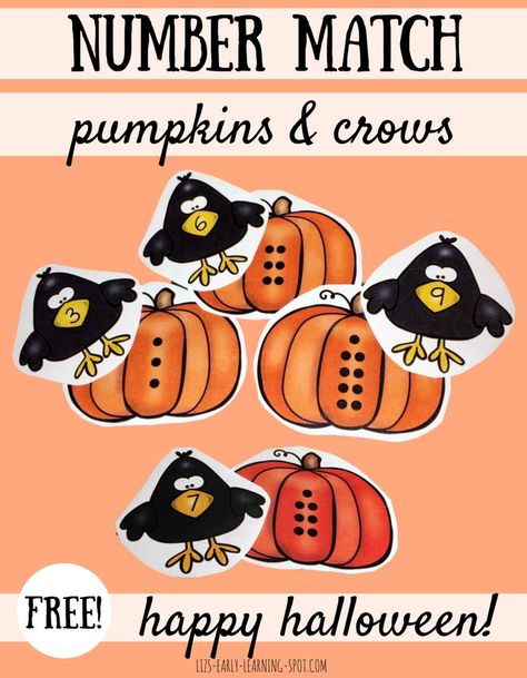 This Halloween and Thanksgiving practice matching numbers 0-10 with these cute (free) pumpkins and crows! Pumpkins Kindergarten, October Lessons, Halloween Kindergarten, Maths Ideas, Pumpkin Activities, Fall Kindergarten, Matching Numbers, Classroom Freebies, Halloween Preschool