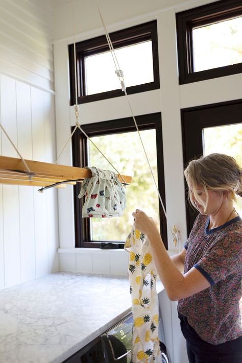 How To Build A Hanging Laundry Rack (aka An English-Style Airer) — The Grit and Polish Photo Hanging Ideas, Hanging Clothes Drying Rack, Laundry Airer, Savannah House, The Grit And Polish, Grit And Polish, Hanging Drying Rack, Hanging Laundry, Photo Hanging