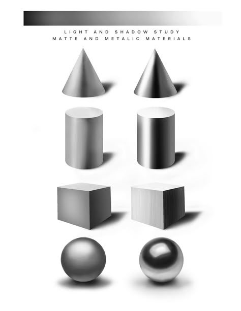 Ball Shading Reference, Metal Shading Tutorial, Shading 3d Shapes, Metal Drawing Tutorial, Shadow And Light Drawing, Light Shadow Drawing, Shading Metal, Metal Shading, Sphere Shading