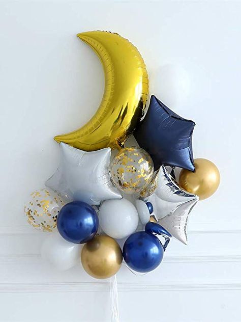 White Gold Balloons, Balloons Bouquet, Star Baby Shower Theme, Moon Balloon, Star Balloons, Moon Baby Shower, Gold Confetti Balloons, Star Party, Star Baby Showers