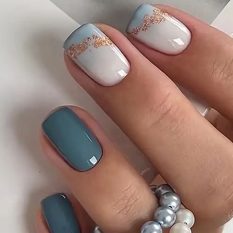 Nails Glossy, Press On Nails Short, Simple Gel Nails, Square Head, Color Gradient, Nail Designs Glitter, Blue Gradient, Stick On Nails, False Nail