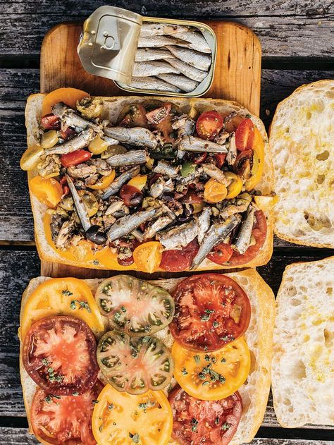 Canned Sardine, Tomato, and Caper Sandwiches Recipe | Saveur Sill Recept, Grilled Trout, Pescatarian Diet, Sardine Recipes, Savoury Pies, Canned Fish, Tinned Fish, Best Sandwich Recipes, Picnic Recipes