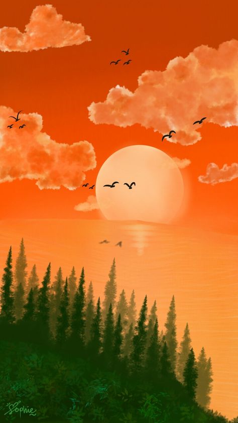 sunset, sky, scenery, nature, jungle, tree, sea, sun, bright, sunny, night, afternoon, digital painting, leaf Ibis Paint Drawings, Ibis Paint Drawing, Ibis Paint Art, Ibis Paint Ideas, Panorama Alam, Drawing Sunset, Indian Flag Wallpaper, Shirt Painting, Flag Wallpaper