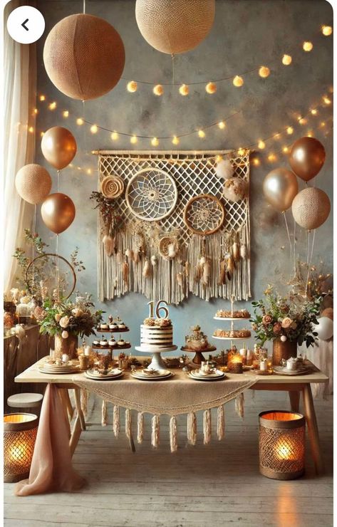 Boho Sweet 16 Party Ideas, Boho 16th Birthday Party Ideas, Boho Chic Party Ideas Decoration, Bohemian Birthday Party Decoration, Bohemian Theme Party Decoration, Boho Sweet 16 Ideas, Rustic Birthday Party Decorations, Boho Chic Birthday Party, Bohemian Cake