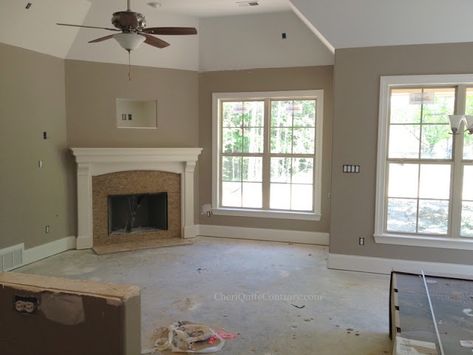 Sherwin Williams Perfect Greige and it is PERFECT for what we have planned....."is it grey....is it taupe"? Sherwin Williams Perfect Greige, Perfect Greige, Living Colors, Fireplace Designs, House Updates, Up House, Room Remodeling, Living Room Colors, Paint Colors For Home