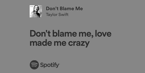 Love Made Me Crazy, Genya Safin, Don't Blame Me Taylor Swift, Taylor Swift Song Lyrics, Spotify Lyrics, Journal Inspo, Taylor Swift Songs, Kittens Cutest, Song Lyrics