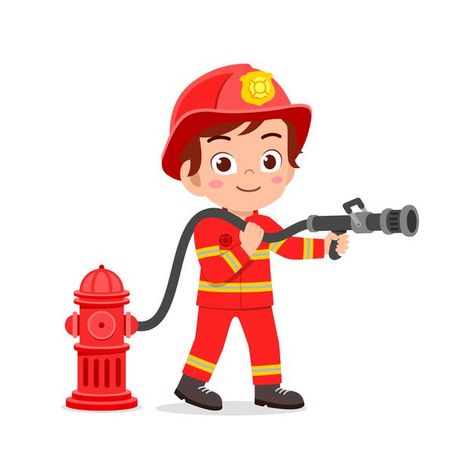 Happy cute little kid wearing firefighte... | Premium Vector #Freepik #vector Firemen Pictures, Fireman Kids, Fire Officer, American Firefighter, Zestaw Ikon, Kids Study, Sticker Template, Logo Vintage, Cycling Fashion