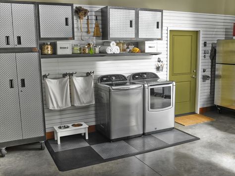 Garage Utility, Garage Laundry Rooms, Garage Laundry Room, Plan Garage, Laundry Room Storage Shelves, Finished Garage, Room Storage Diy, Laundry Ideas, Garage Laundry