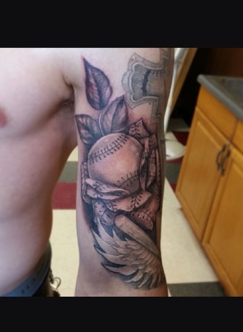 Bae Tattoo, Softball Tattoos, Grandpa Tattoo, Baseball Tattoo, Tattoos For Dad Memorial, Memorial Tattoo Designs, Men's Tattoos, Baseball Tattoos, Mens Tattoos