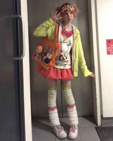 Japanese Colorful Fashion, Funky Jacket Outfit, Decora Japanese Fashion, Crazy Day Outfits, Colorful Alternative Fashion, Colorful Y2k Outfits, Juminocore Outfit, Wide Outfit, Funky Skirts