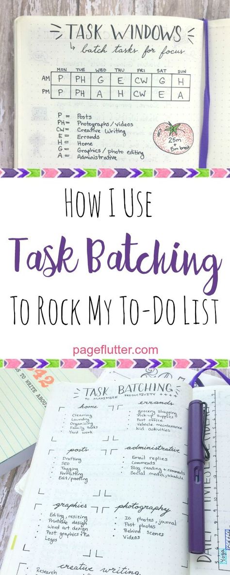 Grouping tasks into "batches" saves time and boosts productivity. Try it in your bullet journal! Task Batching, How To Bullet Journal, Journal Bullet, Journal Layout, Journals & Planners, Time Management Tips, Planner Organization, Planner Bullet Journal, Bullet Journal Inspiration