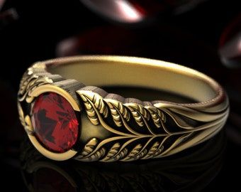 DoveAndBunting | Etsy Ruby Male Wedding Ring, Ruby Rings For Men, Ruby Ring Designs For Men, Forest Wedding Ring, Antique Mens Rings, Leaves Engagement Ring, Ruby Ring Designs, Ring Gold Engagement, Mens Ruby Ring