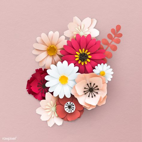 Pink and white flower elements pattern background illustration | premium image by rawpixel.com / Card 2d Flowers Paper, 3d Flowers Illustration, Pink Flower Illustration, Pink Flower White Background, Digital Flowers Bunch, Felt Flowers Patterns, Paper Flower Wreaths, Floral Banners, Rose Background