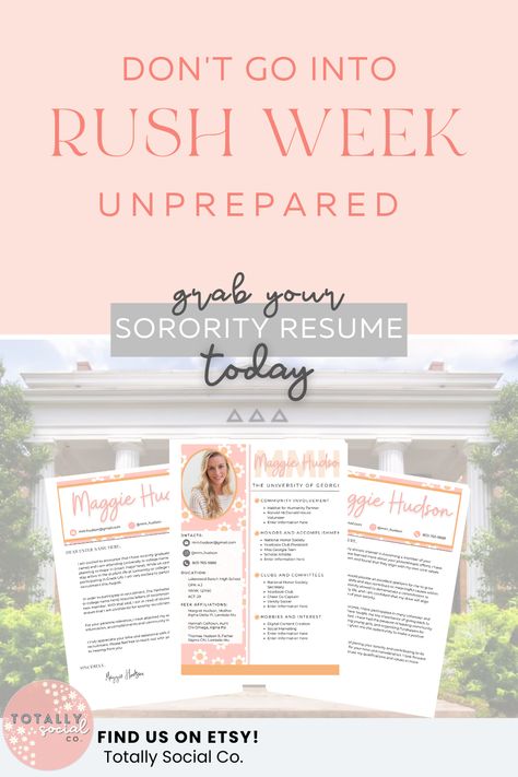 Ready to make a memorable impression during sorority rush? Our Sorority Resume Template is designed to help you shine! Ace Panhellenic Recruitment with our sorority resume template that highlights your unique qualities. Let your personality shine with a unique Sorority Recruitment Resume that shows your achievements & passions. Need an extra touch? Our Cover Letter Template will make your application complete. Don't miss your chance to join the sisterhood of your dreams! Sorority Rush Resume, Rush Resume, Recruitment Resume, Panhellenic Recruitment, Rush Sorority, Sorority Resume, Canva Resume, College Resume, Unique Resume