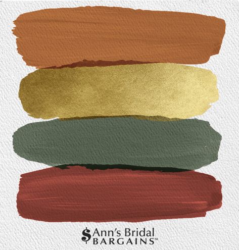 The Perfect Wedding Color Palette: Copper, Gold, Pine and Brick Wedding Color Schemes Orange And Green, Brick Orange Color Palette, Green Orange And Gold Bedroom, Green Gold Copper Wedding, Fall Gold Wedding Color Palettes, Autumn Paint Palette, Copper And Green Wedding Color Palettes, Copper Color Palette Wedding, Copper Green Color Palette