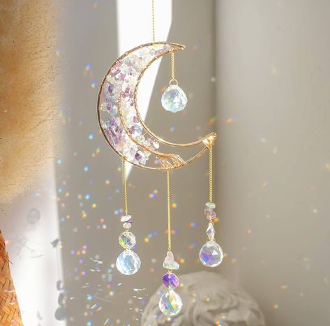 Crystal Dream Catcher, Celestial Room, Window Prism, Unique Wind Chime, Indoor Window, Crystal Moon, Rainbow Maker, Garden Windows, Moon Crystal