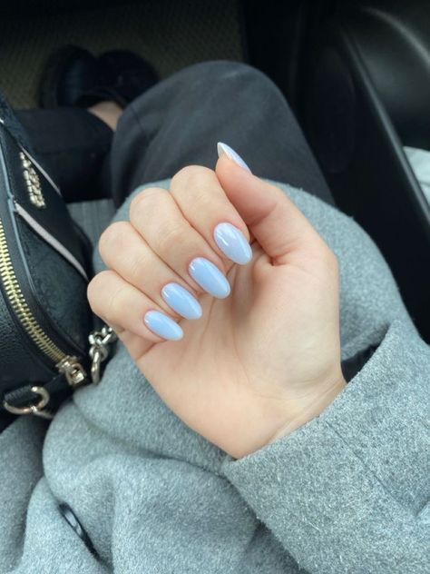 Nails Design For Summer, Powder Blue Nails, Periwinkle Nails, Pastel Blue Nails, Oval Acrylic Nails, Blue Gel Nails, Baby Blue Nails, Milky Nails, Solid Color Nails