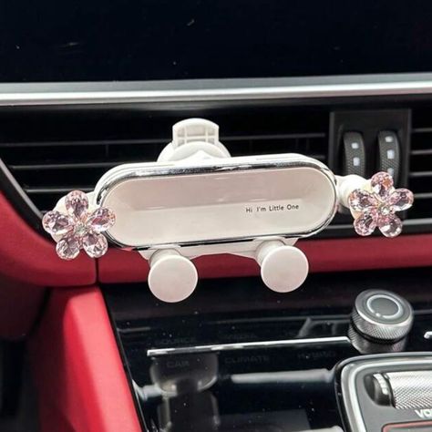 A Super Cute White Car Holder With Pink Rhinestone Flowers That Expands To Fit And Slip In Your Phone In The Car. Adjustable, Folds, And Is Portable For Travel Clips Onto The Vents Of Your Car New In Box White Flower Decor, Girly Car Accessories, Clip Frame, Red Gift Box, Girly Car, Cute Car Accessories, Car Inspiration, White Car, Car Ideas