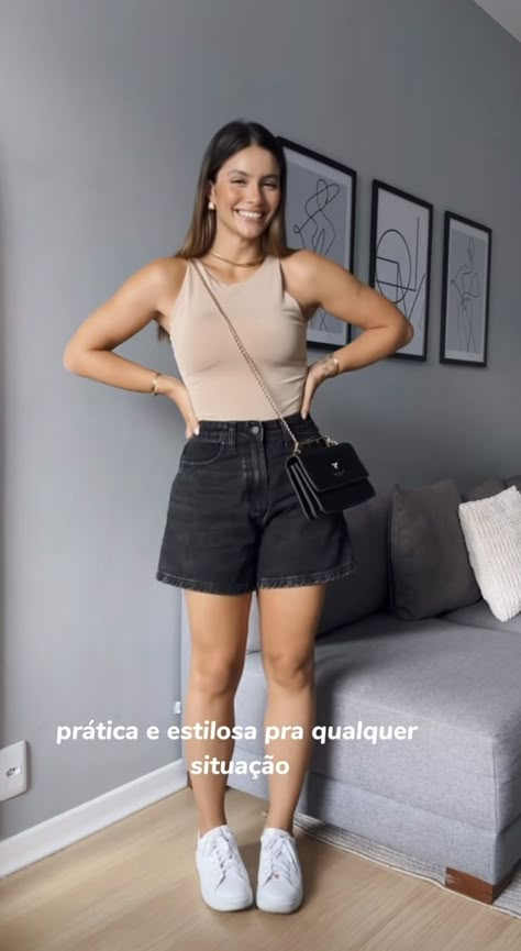 Look Short E Tenis, Short Jeans Look, Look Short Jeans Dia, Look Short Branco, Summer Chill Outfit, New Era Outfit, Look Short Jeans, Look Com Short, Looks Com Short