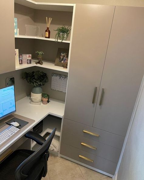 Closet Designs With Study Table, Office In Walkin Closet, Pantry And Coat Closet Combo, Office Almirah Designs, L Shape Wardrobe Design With Dressing Table, Wardrobe With Dressing And Study Table, Gym Office Combo, Modular Closet System With Doors, Pantry Bar