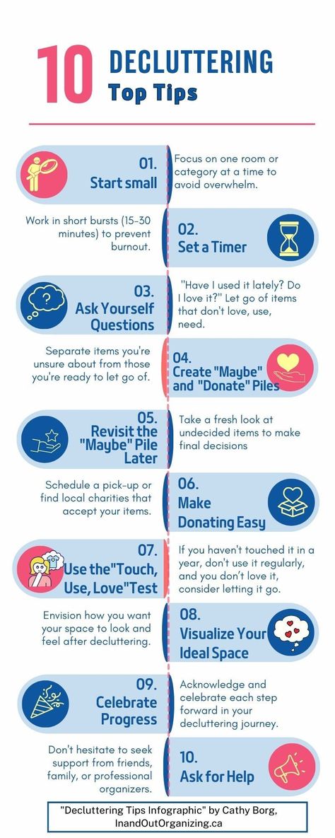 infographic of 10 Top Decluttering Tips Acupressure Points Chart, Decluttering Ideas Minimalism, Ab Positive, Homeowner Checklist, Downsizing Tips, Tips For Decluttering, Decluttering Ideas, Professional Organizers, Exam Motivation