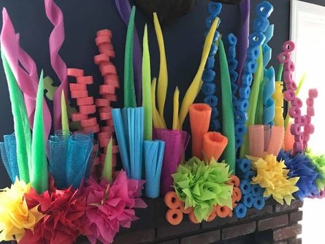 Coral from pool noodles | Shark themed birthday party, Vbs crafts, Sea birthday party Diy Coral, Ocean Vbs, Pool Noodle Crafts, Under The Sea Decorations, Ocean Birthday Party, Mermaid Theme Birthday Party, Ocean Birthday, Vbs Themes, Coral Decor