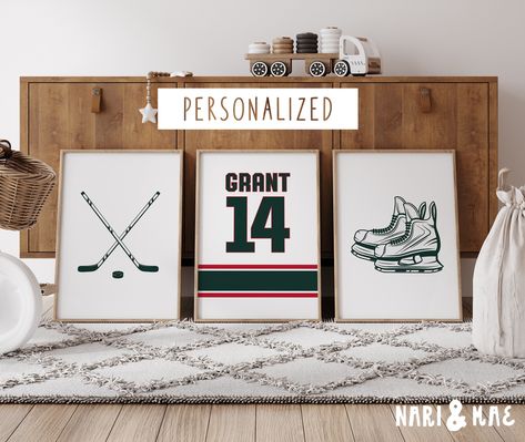 Personalized Hockey Print Set, Hockey Decor, Hockey Bedroom, Kids Room Decor, Custom Hockey Gift, Hockey Poster, Girls or Boys Room Decor Hockey Bedroom, Hockey Posters, Hockey Room, Hockey Decor, Boys Hockey, Bedroom Upgrade, Hockey Gifts, Bedroom Kids, Boys Room Decor