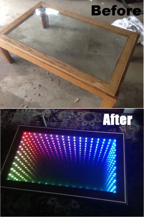 Infinity Mirror Infinity Mirror Table, Infinity Mirror Diy, Hairpin Diy, Infinity Table, Mirrored Coffee Tables, Infinity Mirror, Deco Nature, Table Books, Diy Coffee