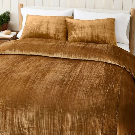 Crinkle Velvet Duvet Cover & Shams | West Elm Jewel Tone Duvet Cover, Velvet Duvet Cover, Velvet Bedding, Velvet Comforter, Velvet Duvet, Velvet Bed, Beautiful Bedroom, Quilted Sham, Clever Storage