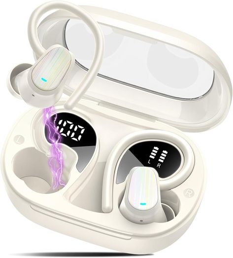 OYIB Wireless Earbuds Bluetooth 5.4 Headphones Sport, 50H Bluetooth Earbuds with Earhooks, Over Ear Bud Deep Bass with ENC Mic, IP7 Waterproof Wireless Earphone for Workout/Running, White ,... Speaker Driver, Noise Cancelling Earbuds, Cinema Camera, Technology Accessories, Hifi Stereo, Hi-fi, Sports Headphones, Sport Earbuds, Bluetooth Headphones Wireless