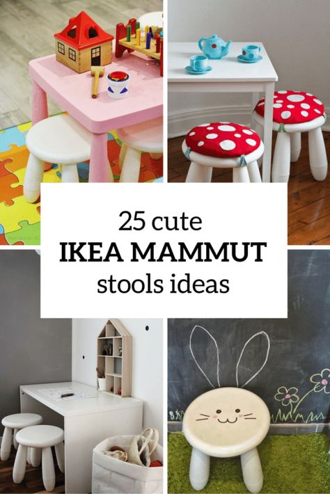 Cute Ikea Mammut Stools Ideas Cover Ikea Mammut, Playing Drawing, Kids Bedroom Diy, Pottery Barn Hacks, Ikea Stool, Fun Cushions, Stool Makeover, Barn Hacks, Adirondack Chair Plans Free