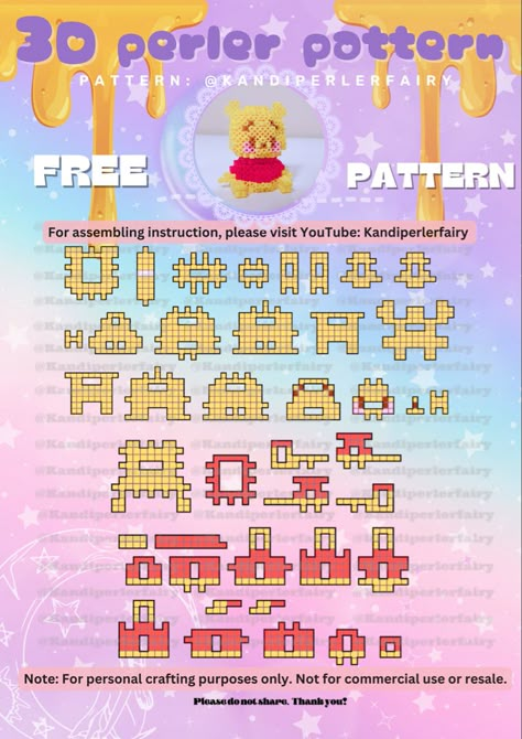 FREE 3D perler pattern to make Winnie the Pooh Perler Bead Patterns 3d Easy Pokemon, 3d Perler Bead Patterns Easy, 3d Hama Beads Patterns, 3d Perler Bead Patterns, Winnie The Pooh 3d, Hammer Beads, Melty Bead Designs, Perler Pattern, Hama Beads 3d