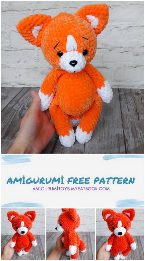 Amigurumi Fox Free Pattern - Amigurumi toys Fox Crochet Pattern Free, Crochet Squish, Fox Free Pattern, Crochet Turtle Pattern Free, Crochet Fox Pattern Free, Diy Finger Knitting, Fox Crochet Pattern, Amigurumi Fox Pattern, Chunky Yarn Crochet