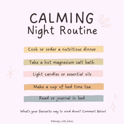 What’s your nighttime routine? 🌙 Whether you’re winding down after a busy day or struggling to relax before bed, establishing a calming nighttime routine can make all the difference for your mental health and sleep hygiene. Here are some tips to help you unwind and promote better sleep: Set a Consistent Bedtime: Try to go to bed and wake up at the same time every day, even on weekends. Consistency helps regulate your body’s internal clock, improving the quality of your sleep. Limit Scre... Unwind Before Bed, Relax Before Bed, Limit Screen Time, Reducing Cortisol Levels, Sleep Hygiene, Breathing Meditation, Routine Ideas, Time Routine, Tea Reading