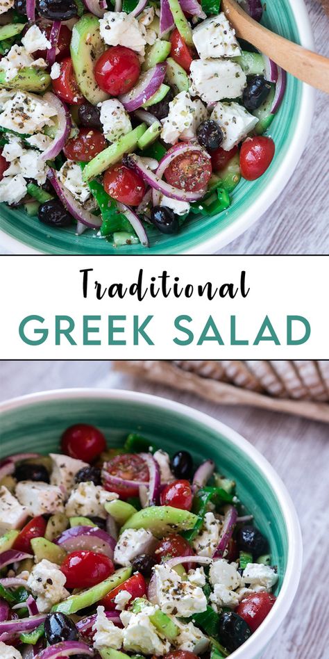 Authentic Greek Salad Recipe, Authentic Greek Salad, Greek Salad Ingredients, Greek Salad Recipe, Traditional Greek Salad, Salad Tomato, Greek Salad Recipes, Tomato Cucumber, Green Bell Pepper