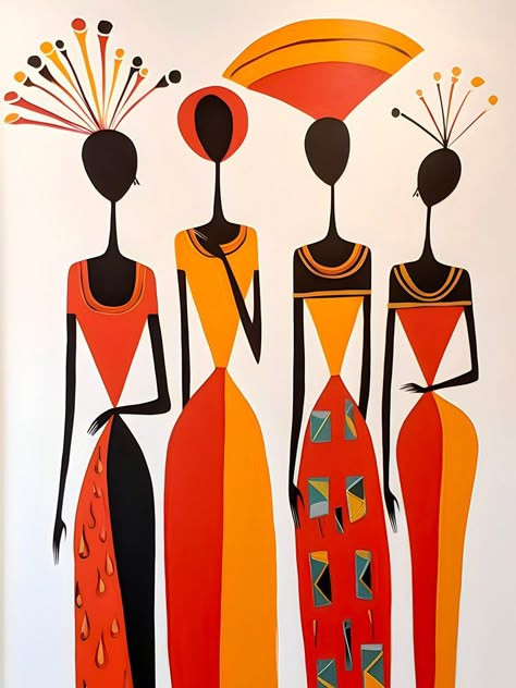 Art Mini Toile, Loose Watercolor Paintings, Africa Art Design, African Women Art, Abstract Coloring Pages, Modern Mural, Acrylic Art Projects, Afrique Art, African Art Paintings