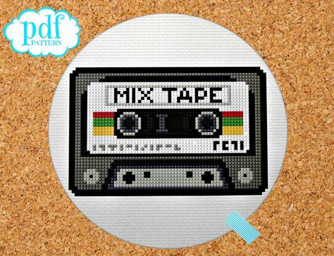 Unconventional Embroidery, Retro Cassette, Subversive Cross Stitch, Needlepoint Tapestry, Diy Cross, Embroidery Patterns Vintage, Pixel Art Pattern, Diy Cross Stitch, Modern Cross Stitch Patterns