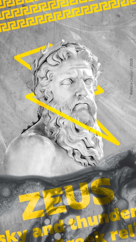 Statue Illustration Graphic Design, Greek Statue Graphic Design, Greek God Graphic Design, Zeus Graphic Design, Greek Design Graphic, Greek Mythology Graphic Design, Greek Poster Design, Tattoo Greek Gods, Statue Graphic Design