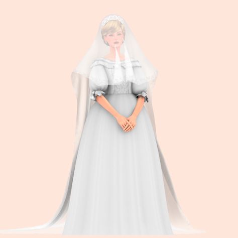 Sims 4 Vintage Wedding Dress, Sims 4 Princess Diana Cc, Sims Regency, Sims 4 Royal Cc, Sims 4 Royal, Sims 4 Wedding Dress, Diana Wedding Dress, Princess Diana Dresses, Diana Dress